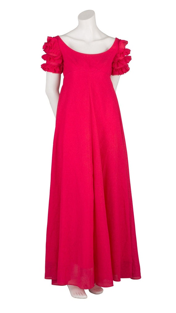 Metallic 1960s Hot Pink Maxi Gown with Ruffle Sle… - image 2