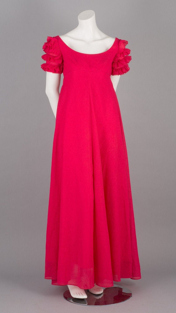 Metallic 1960s Hot Pink Maxi Gown with Ruffle Sle… - image 4