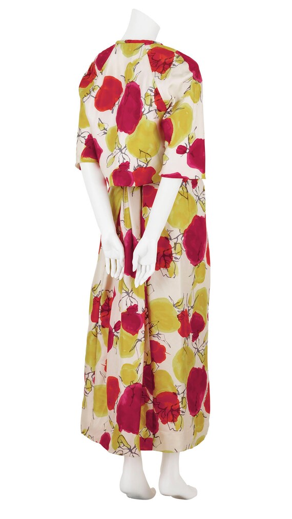 Late 50s Early 60s Floral Print Silk Dress / Maxi… - image 3