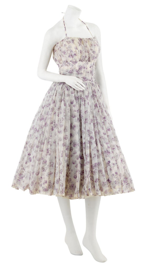 1950s Prom Dress in Lilac Floral Print - image 2