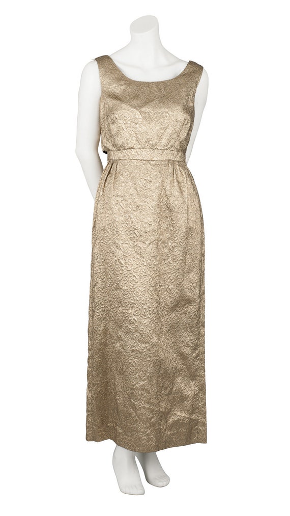 Lustrous Metallic 1960s Evening Gown in Gold Fabr… - image 4