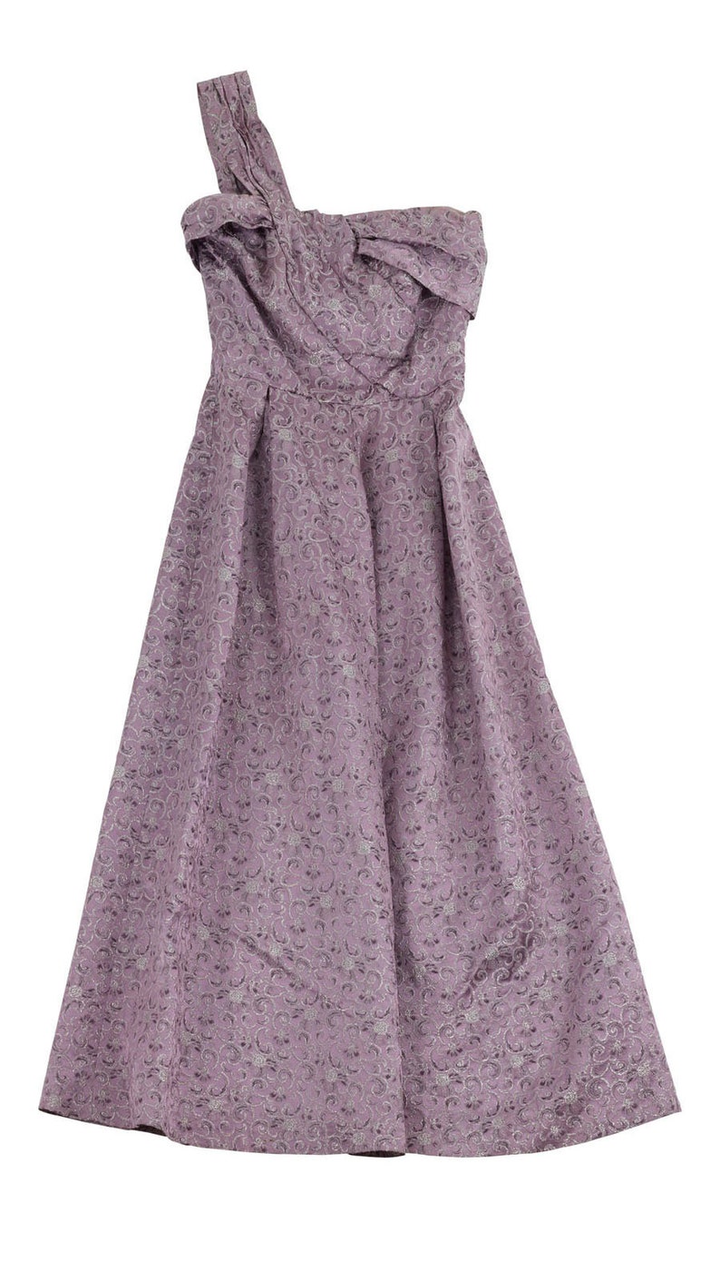 1950s Shimmering Lilac One-Shoulder Ballgown image 4