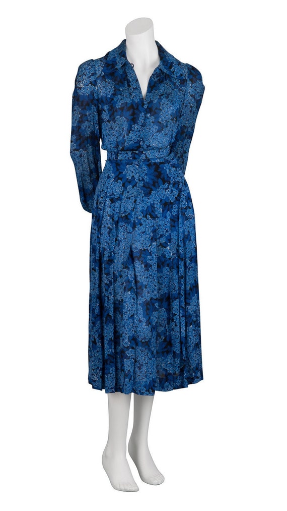 Floral Print 1970s Shirt Dress - M