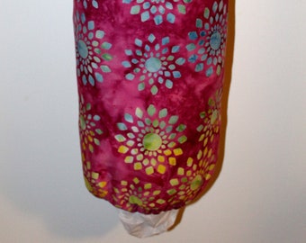 Grocery Bag Holder, Plastic Bag Holder/Dispenser / Fuchsia with Sunbursts Batik