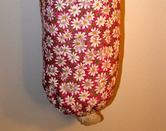 Grocery Bag Holder, Plastic Bag Holder/Dispenser / Pink with white flowers