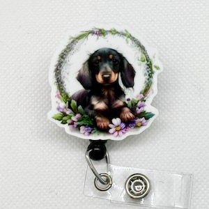 Retractable Badge Reel / ID Holder / Flair Button / Swivel Alligator Clip / Nurse Gift / Dachshund / Dog Badge Reel