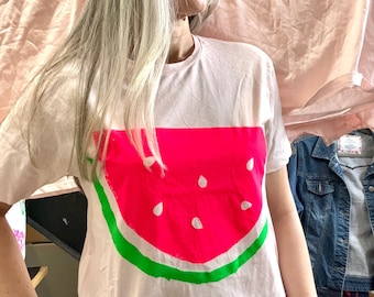 Watermelon Tee | Organic Cotton | Hand Printed Limited Edition | Hot Pink and Green