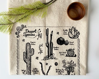 Hand Printed Tea Towel | Organic Cotton Floursack | Original Desert Species Design | Large Kitchen Towel | Eco Screen Printed