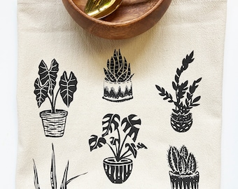 Organic Cotton Tea Towel | Houseplants Succulents | 20x24