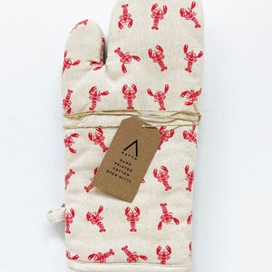 Natural Cotton Oven Mitt Set Dancing Lobsters Pattern Unisex Cotton Canvas image 5