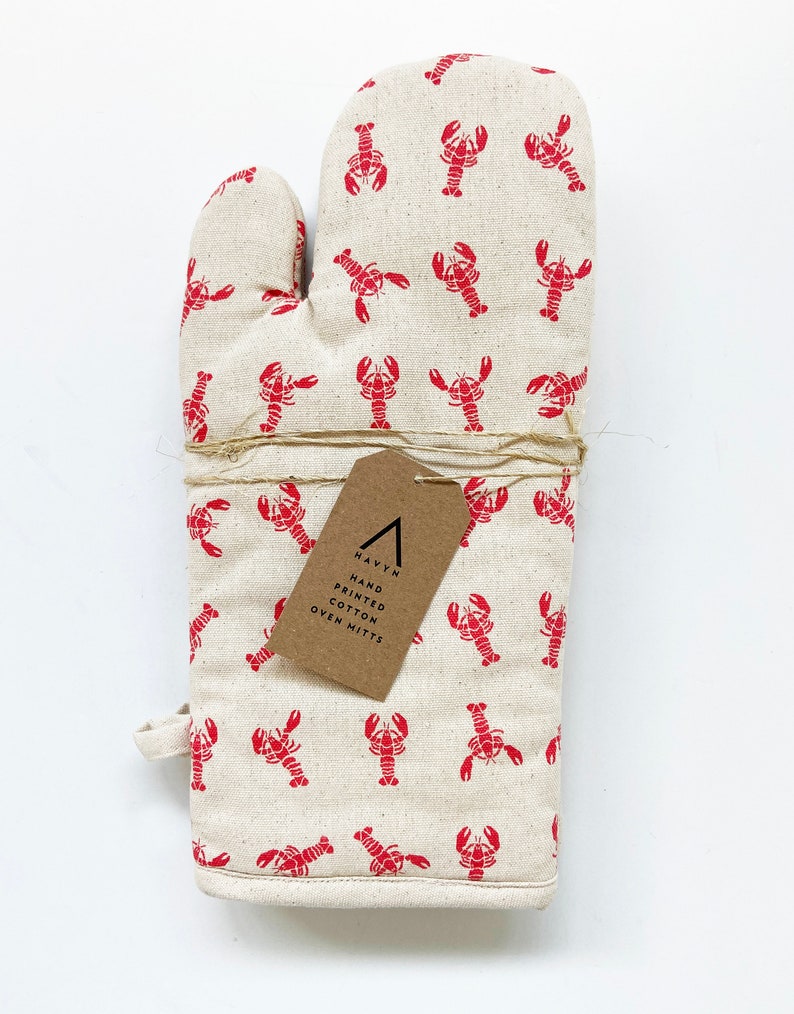 Natural Cotton Oven Mitt Set Dancing Lobsters Pattern Unisex Cotton Canvas image 5