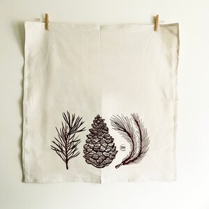 Hand Printed Tea Towel Organic Cotton Floursack Pine and Cone Forest Brown Large Kitchen Towel Eco Screen Printed Bild 2