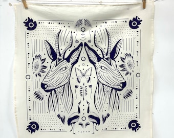 Gazelle! Gazelle! Bandana | With Cranes and Sunflowers | 100% Cotton Bandana | Hand Screen Printed | 22 x22 inches | All-Over Print Bandana