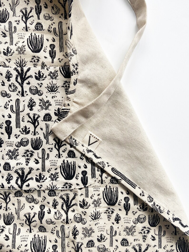 Cotton Canvas Apron Eco Friendly Hand Printed Unisex Desert Cactus Pattern image 5