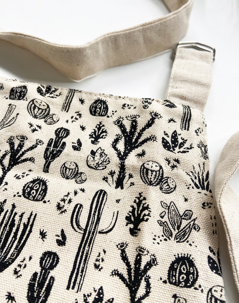 Cotton Canvas Apron Eco Friendly Hand Printed Unisex Desert Cactus Pattern image 4