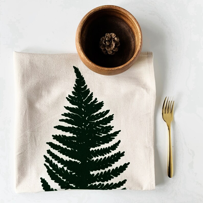 Hand Printed Tea Towel Organic Cotton Floursack Original Large Black Fern Design Large Kitchen Towel Eco Screen Printed zdjęcie 3