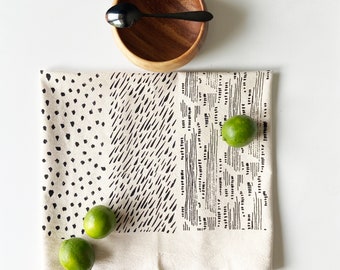 Hand Printed Tea Towel | Organic Cotton Floursack | Abstract Digital Lines Design | Large Kitchen Towel | Eco Screen Printed