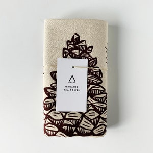 Hand Printed Tea Towel Organic Cotton Floursack Pine and Cone Forest Brown Large Kitchen Towel Eco Screen Printed image 5