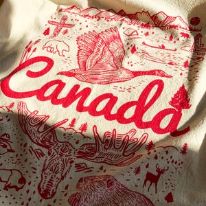 Hand Printed Tea Towel Organic Cotton Floursack Original Canada Red Design Large Kitchen Towel Eco Screen Printed 画像 6