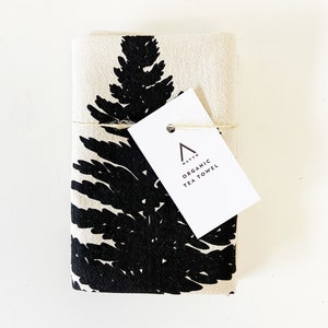 Hand Printed Tea Towel Organic Cotton Floursack Original Large Black Fern Design Large Kitchen Towel Eco Screen Printed image 6