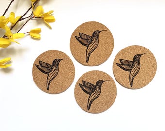 Hummingbirds Eco Friendly Screen Printed Cork Coaster Set