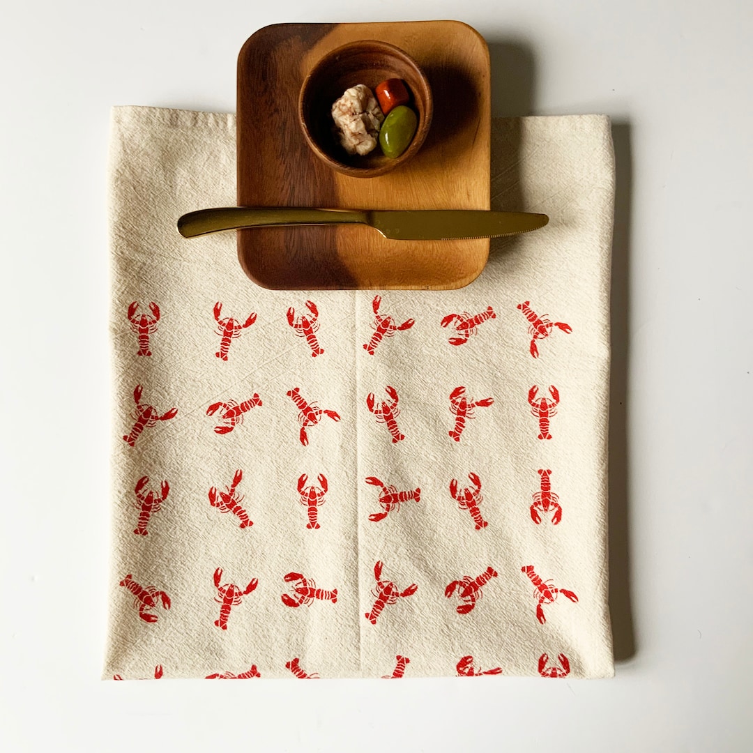 Hand Printed Tea Towel Organic Cotton Floursack Original Dancing Red