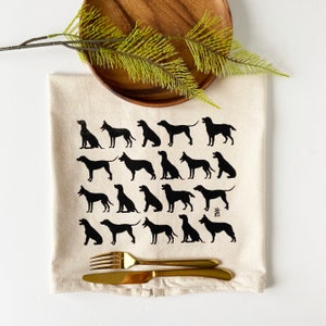 Hand Printed Tea Towel | Organic Cotton Floursack | Large Dog Breed Design | Kitchen Towel | Eco Screen Printed