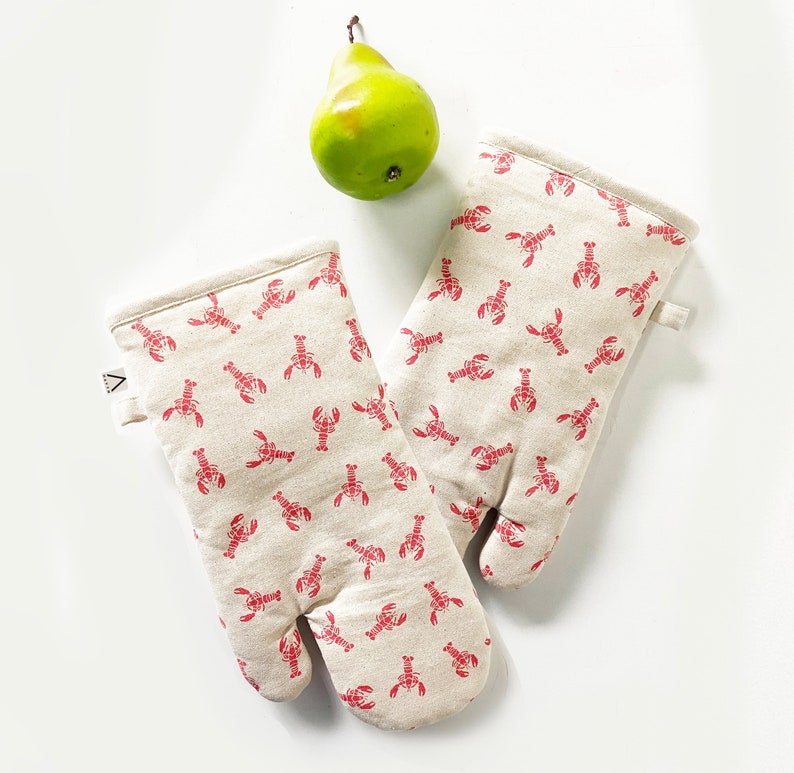 Natural Cotton Oven Mitt Set Dancing Lobsters Pattern Unisex Cotton Canvas image 2