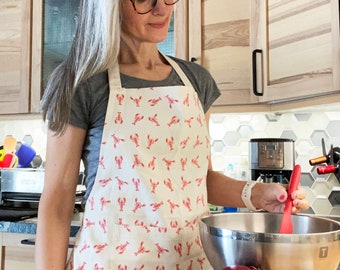 Cotton Canvas Apron | Lobster Pattern | Eco Friendly | Hand Printed | Unisex
