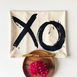 Hand Printed Tea Towel | Organic Cotton Floursack | Original Black XO Design | Large Kitchen Towel | Eco Screen Printed
