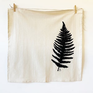 Hand Printed Tea Towel Organic Cotton Floursack Original Large Black Fern Design Large Kitchen Towel Eco Screen Printed image 4