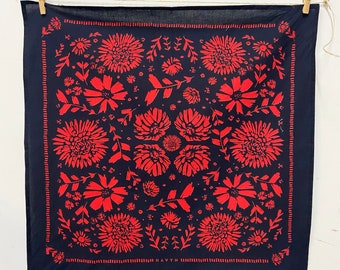 Red Flowers Pattern Bandana | 100% Cotton | Hand Screen Printed | 22 x22 inches | All-Over Print Bandana