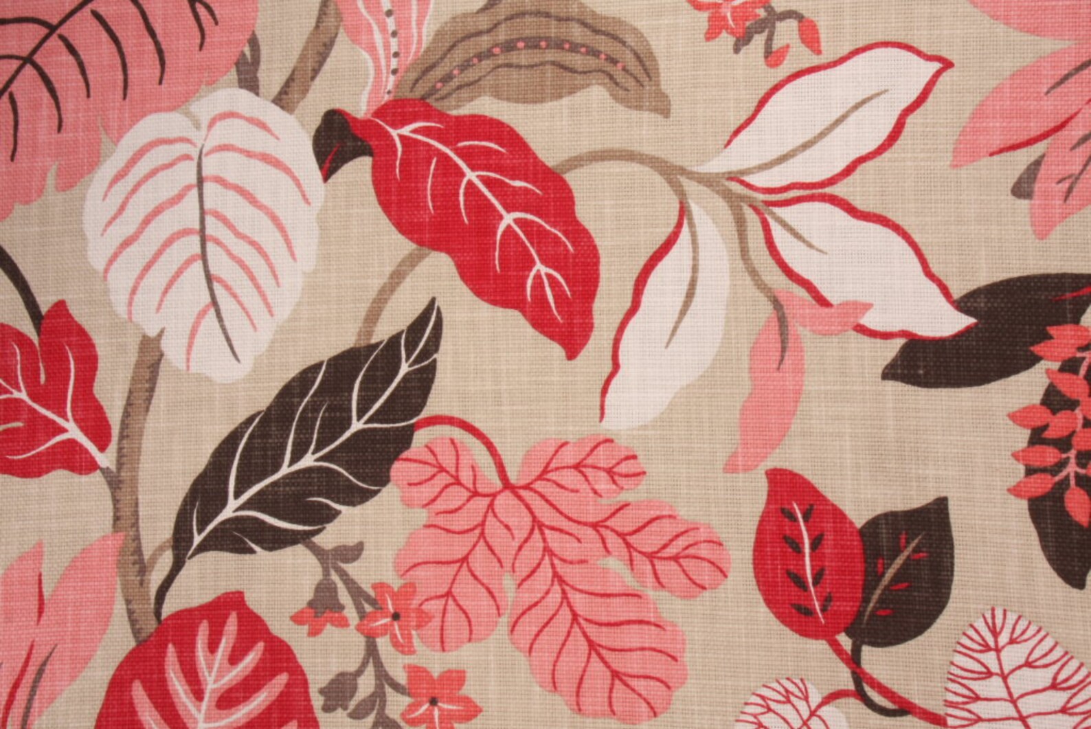 Home Decor Fabric Designer Fabric Heavyweight Cotton Leaf Pink Brown