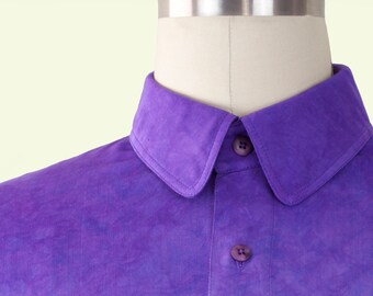 The Mitch Shirt is a Show Stopper. Hand Dyed Rayon Twill in a Lush Purple, 50's Havana Stylings. Special Gift for His Birthday, Anniversary.