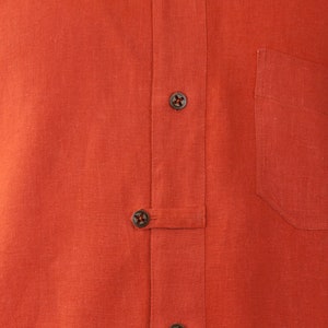 Look Relaxed in The David a Handmade Shirt. Hemp Cotton in Burnt Orange features Band Collar. Great Gift for the Man in Your Life, Vacation. image 6