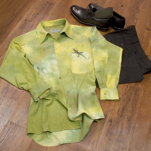 Turn Heads in this Wearable Art Mens Shirt. Dyed Silk Cotton, Partially Hidden Button Placket. Perfect for Husband, Anniversary, Birthday. image 7