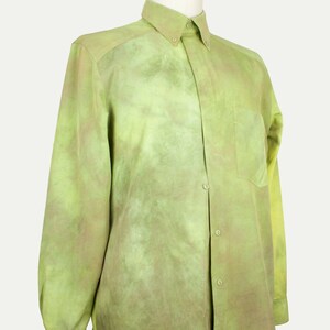 Turn Heads in this Wearable Art Mens Shirt. Dyed Silk Cotton, Partially Hidden Button Placket. Perfect for Husband, Anniversary, Birthday. image 2