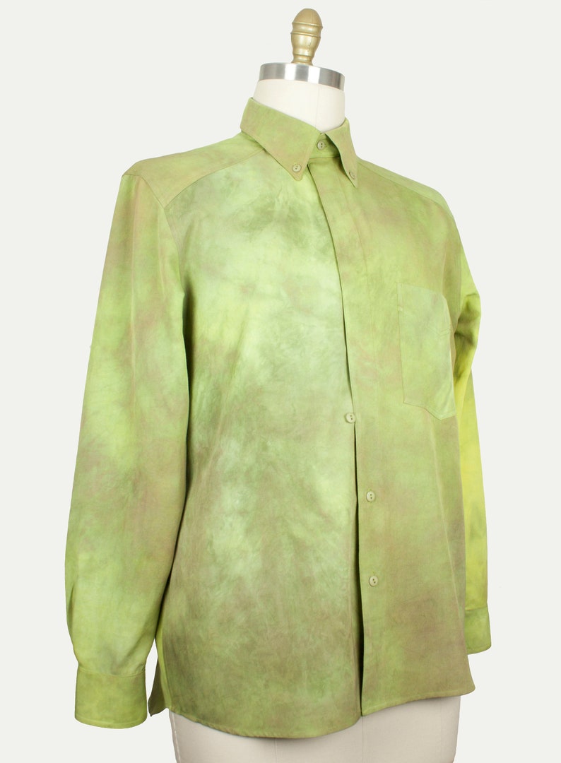 Turn Heads in this Wearable Art Mens Shirt. Dyed Silk Cotton, Partially Hidden Button Placket. Perfect for Husband, Anniversary, Birthday. image 2