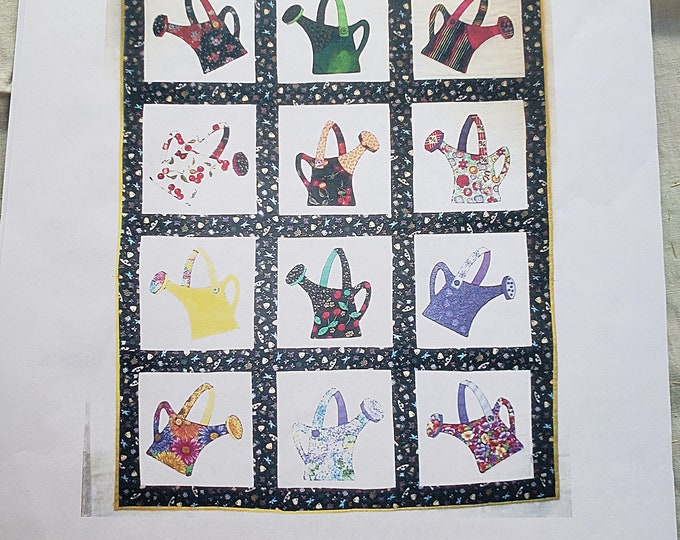 Watering Can Quilt Pattern, Garden Can Pattern, No Sew Applique Pattern