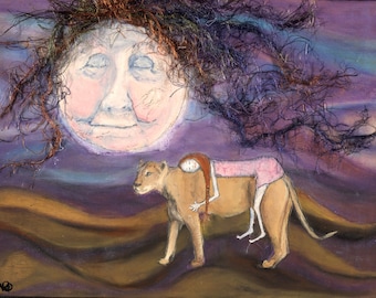 Grandmother Moon, 8x10 print of original mixed-media painting/collage