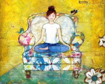 She Sits, 8x10 print of original mixed-media collage