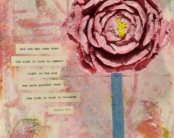 Bloom, 8x10 print of original mixed-media painting and collage