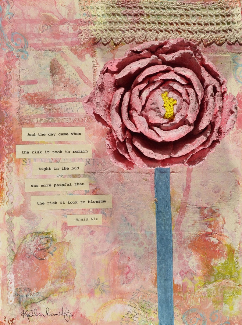 Bloom, 5x7 notecard of original painting and collage image 1