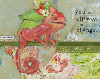 Keep Growing, 5x7 notecard of original mixed-media painting/collage