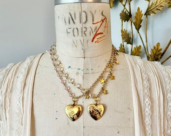 Vintage Disney Heart Necklace, Mickey Mouse Star Wand, Upcycled Children's Jewelry