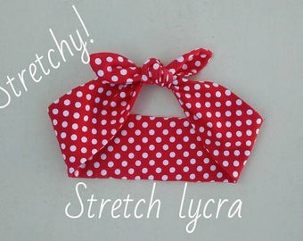 Stretch lycra headband bandana knot 1950s hair wrap women bandana headband Rosie the riveter retro rockabilly headband made by FlyBowZ