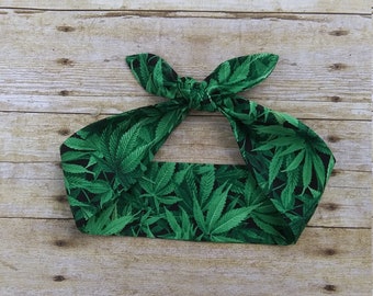 Marijuana pot cannabis weed 420 hemp top knot bandana bow knot 1950s hair tie retro miranda rockabilly headband made by FlyBowZ