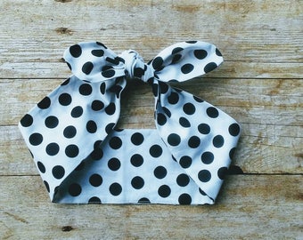 White and Black polka dot headband bandana hair tie retro pinup rockabilly style!