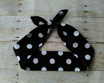 Black and white large polka dot headband bandana hair tie retro pinup rockabilly style!