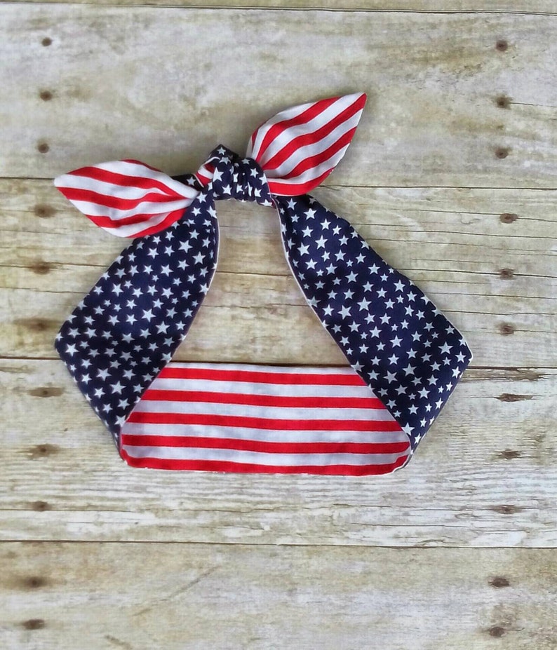 American Flag Headband Bandana Stars and Stripes Hair Tie Etsy